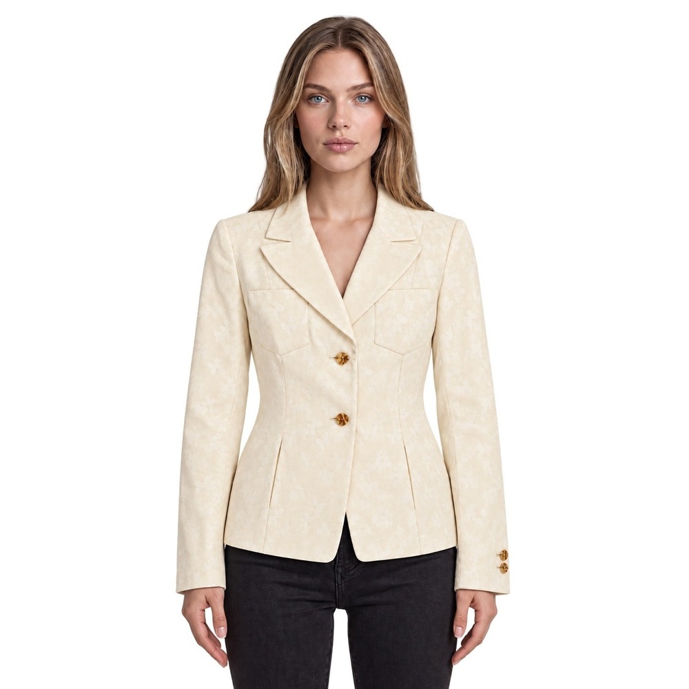 Anna Sui Blazer 100% Cotton Women's Size 42 US 8 Cream Butterfly Jacquard Button